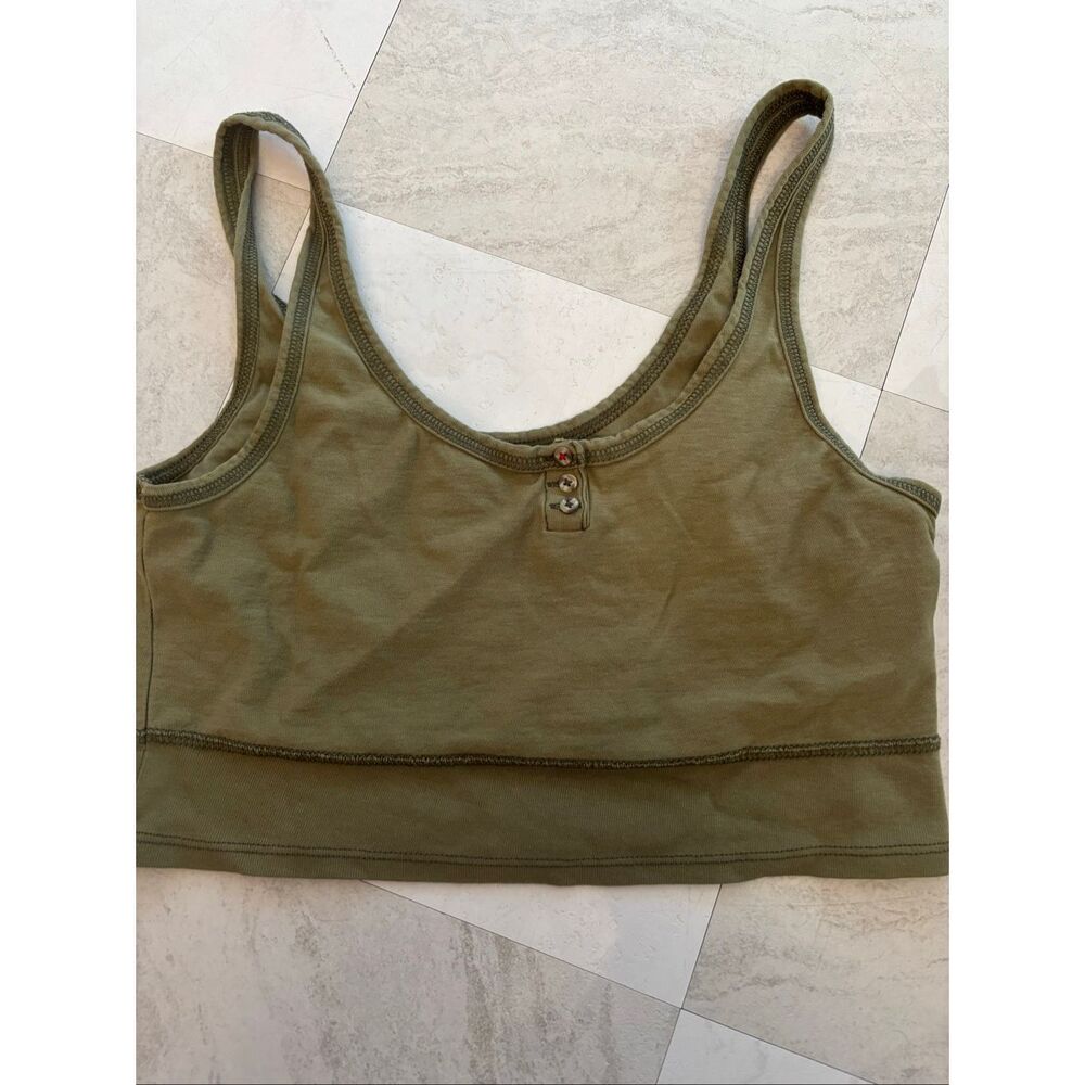 BDG Olive Crop Button-Front Tank